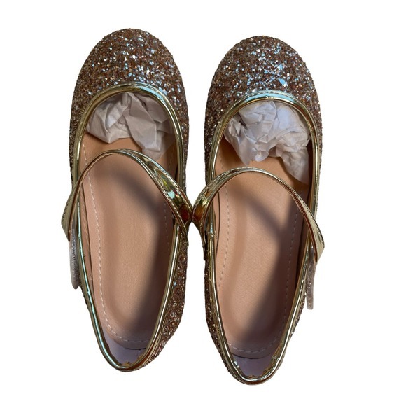 Champagne Gold Glitter Mary Jane Girl Flats Size 11‎ (29) Little Kid - Picture 5 of 6